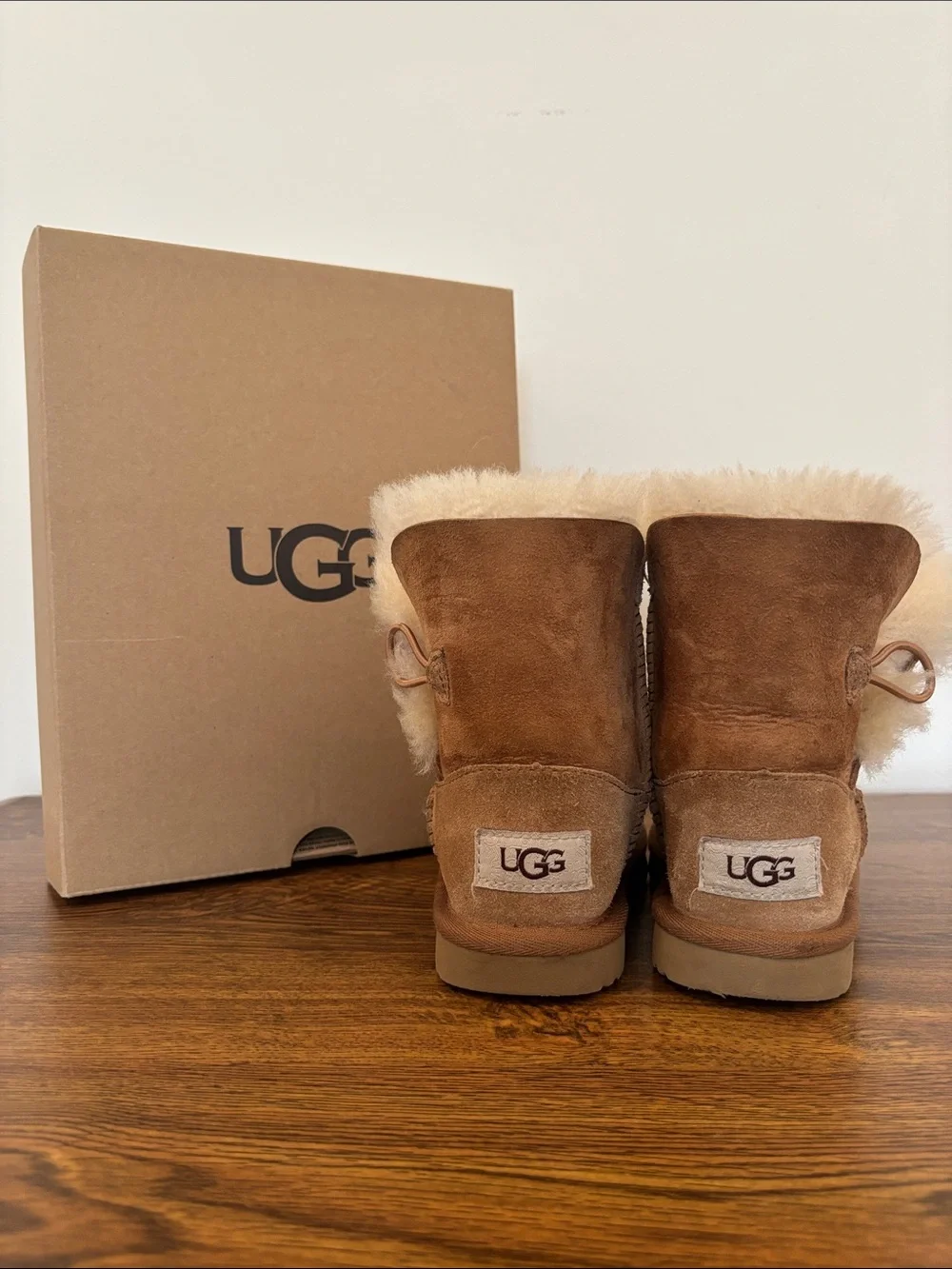UGG Chestnut Suede Button Short Boots with Shearling